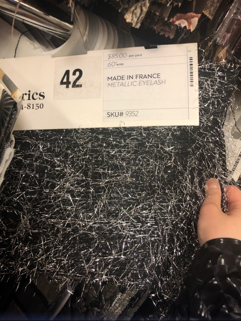 Metallic Eyelash Fabric - Black with Silver Lurex- 1.5 yards - 60” width